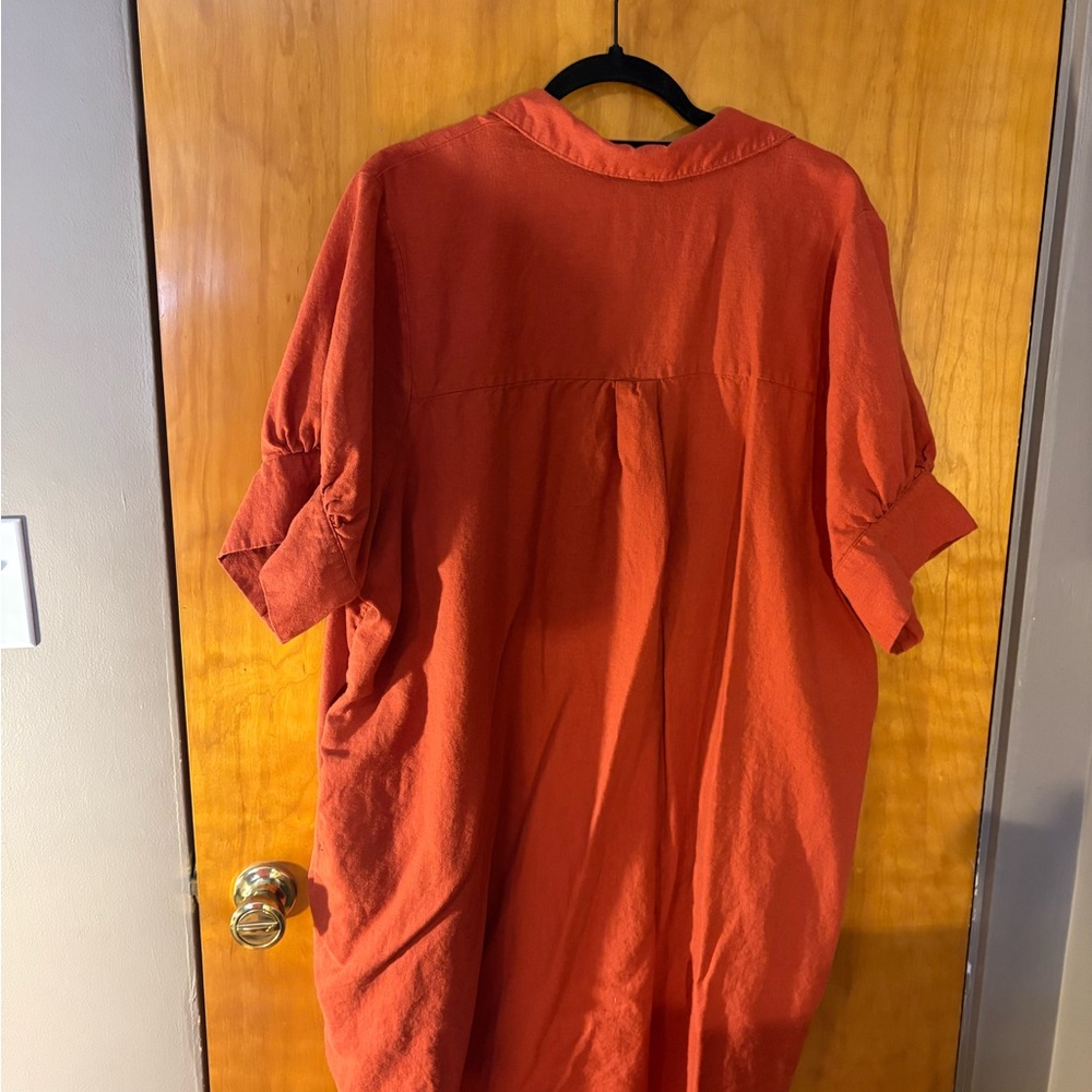 Women’s Rust Shirt Dress-Linen - Picture 3 of 3